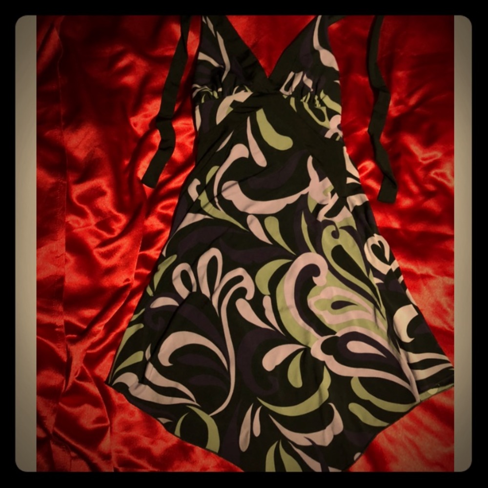 Purple paisley asymmetrical halter dress